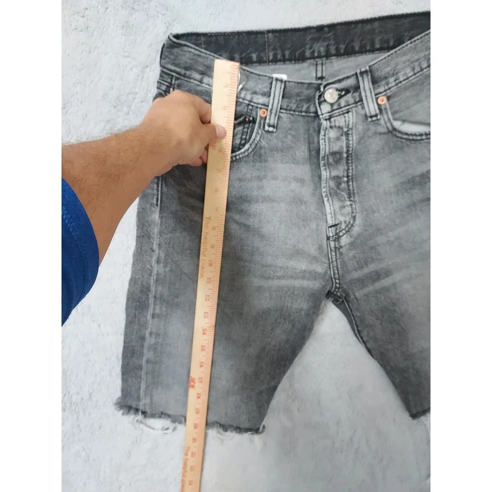 Levis Jean Shorts 501 93 Mens 31 Frayed Denim Button Fly Faded Black Grunge